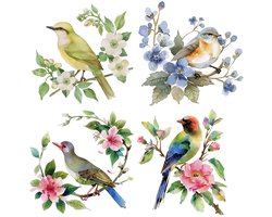 4 stijlen 16cm Vogels Raamsticker Decoratieve Dubbelzijdige Waarschuwingssticker Ronde Lentebloemen Statische Schuifdeur Glas Raamstickers ter Voorkoming van Vogels en Hondenaanvallen Woondecoratie