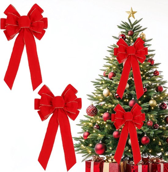 Grote kerststrikken - rode kerststrikken voor kerstboom - versieringen - strikken - kerstcadeaus - kerstdecoratie - woondecoratie