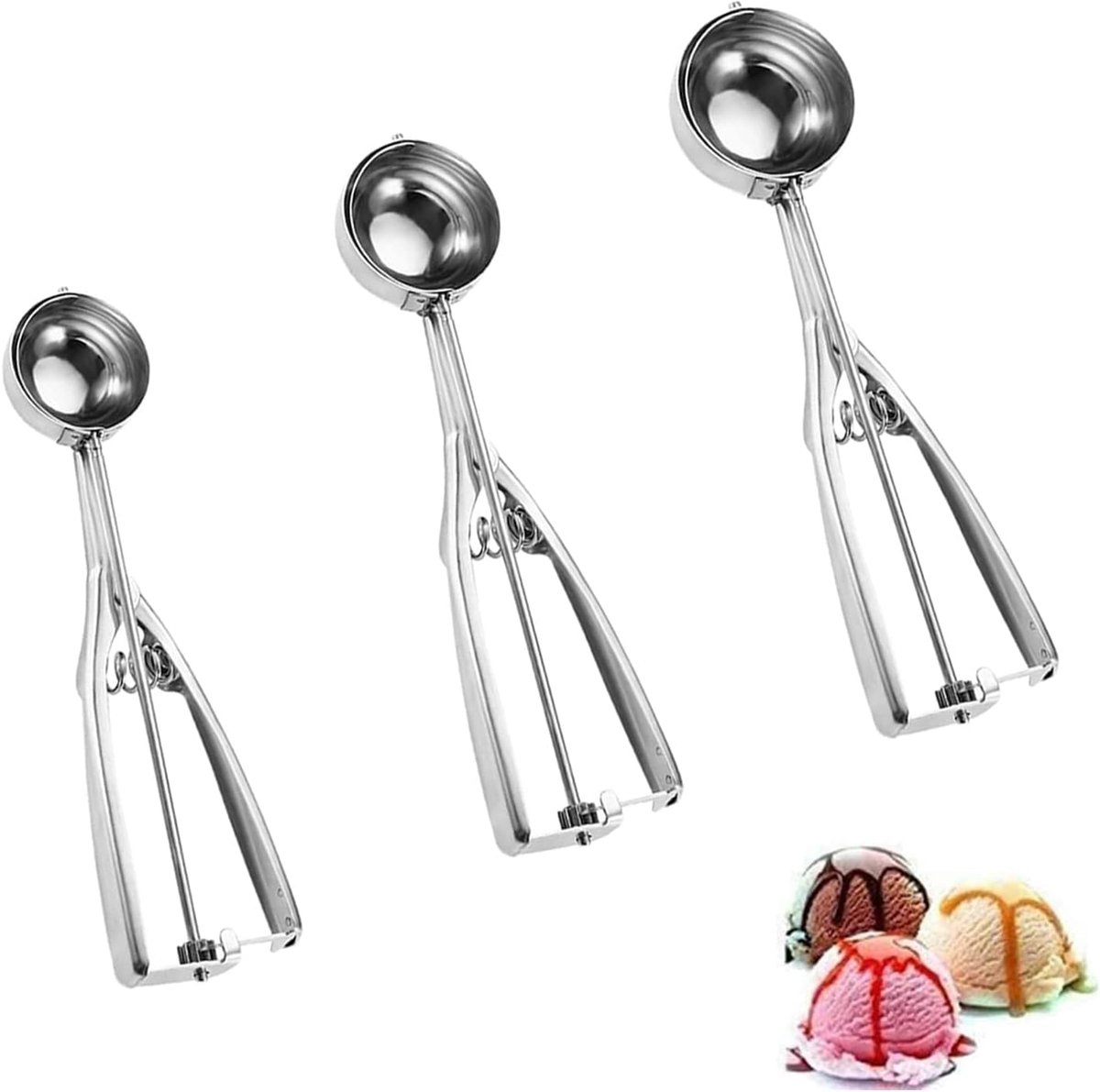 Set van 3 RVS IJslepel met Trigger - IJsroom, Koekjes, Gebakdeeg