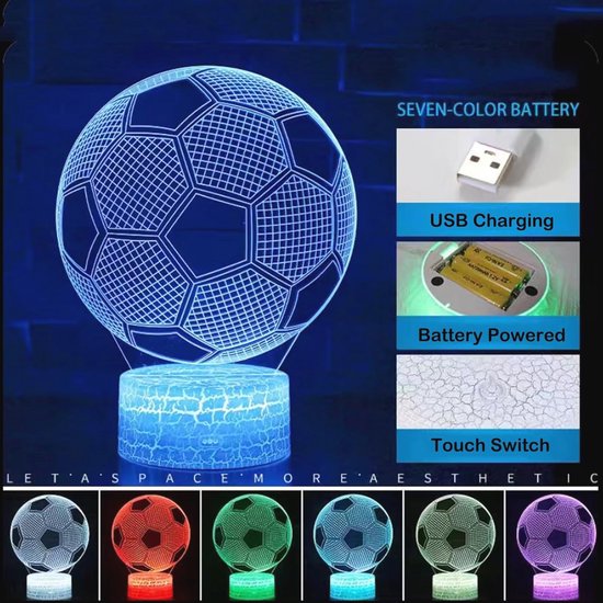 3D Illusie Nachtlamp voor Kinderen - Creatieve Voetbal Tafellamp met Afstandsbediening, 16 Kleuren - Perfect voor Jongens van 9-12 Jaar — afbeelding 2