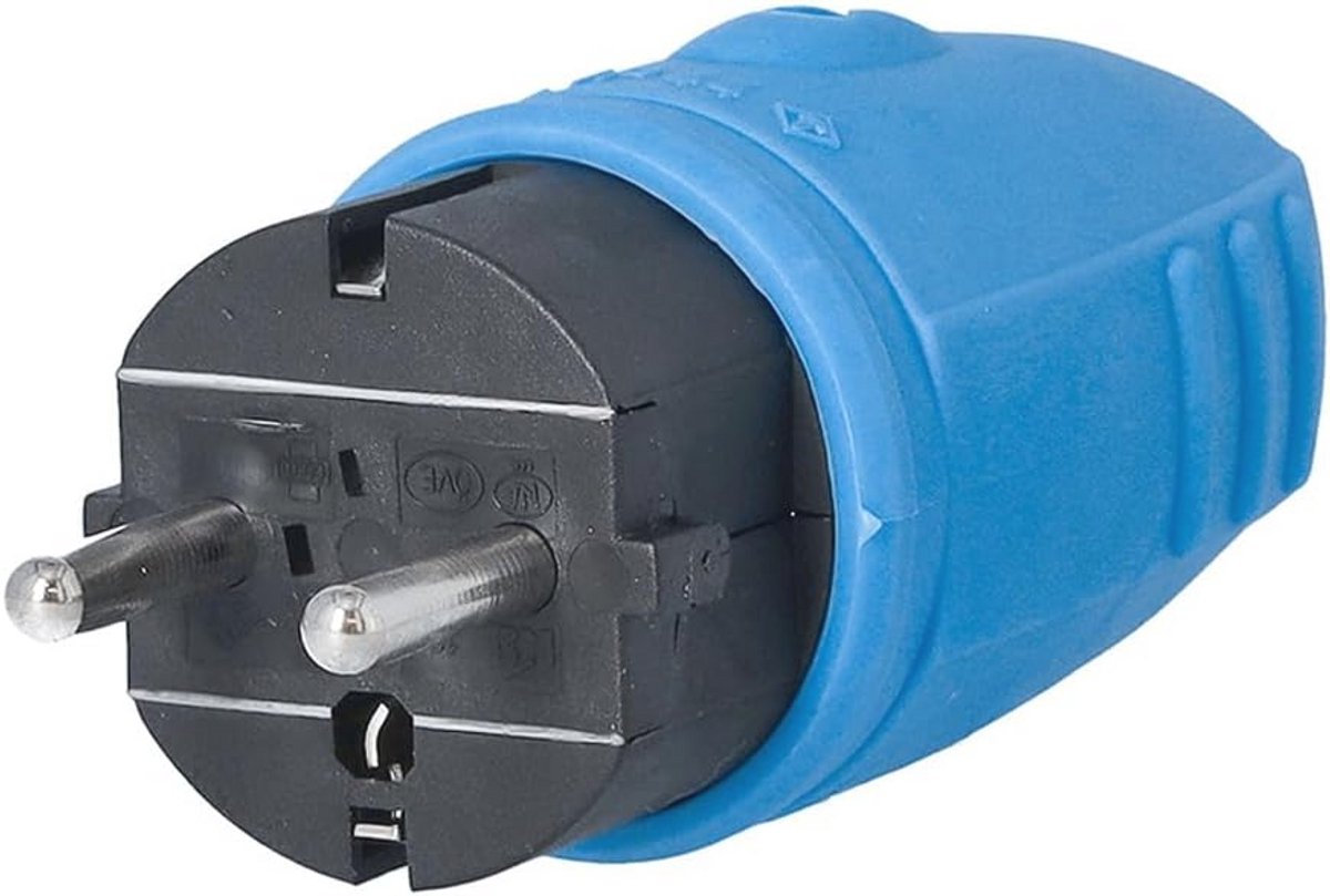 Rubberen Stekker zonder Kabel, IP44, Blauw - Waterdichte Oplossing voor Bouwplaatsen