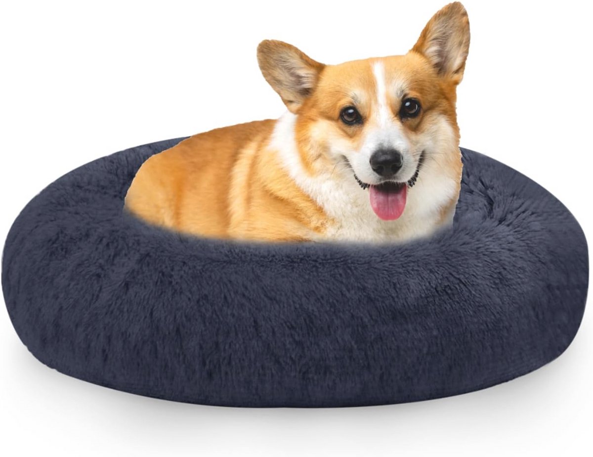 Donutkussen voor honden en katten - Wasbaar hondenbed met antislipbodem - 60 cm donkergrijs