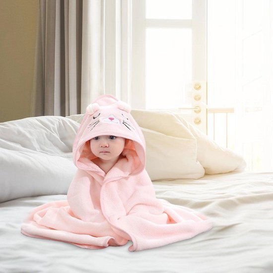 Fleece Badcape met Capuchon - 80x80 cm - Roze - Dier - Baby - Kraamcadeau - Babycape van Stokke — afbeelding 4