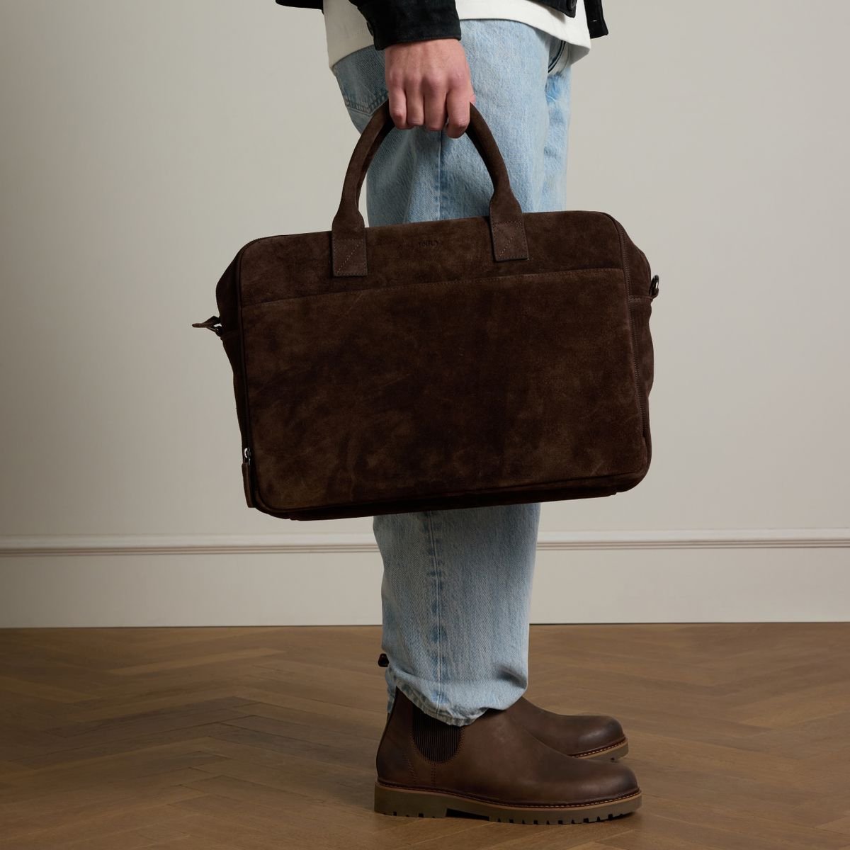 Manfield - 18 inch donkerbruine suède laptoptas