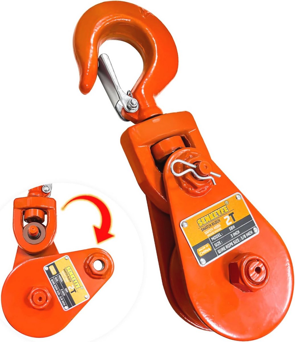 2 Ton Snatch Blok Met Haak - 3" Schijf Voor 3/8" Inch Draad Touw - 4700LB Katrol Voor Slepen En Tillen