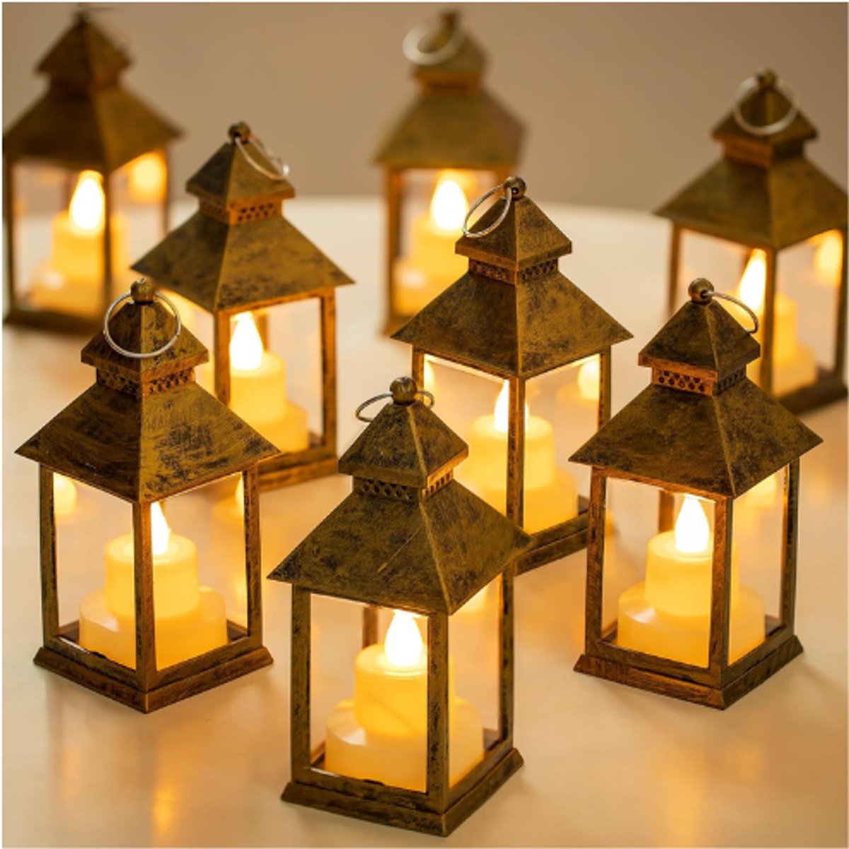 Set Van 20 Gouden Hangende Lantaarns – Kleine Decoratieve Led Candle Holders – Bruiloft – Kerst – Ramadan – Halloween – Outdoor – Feest – Tafeldecoratie