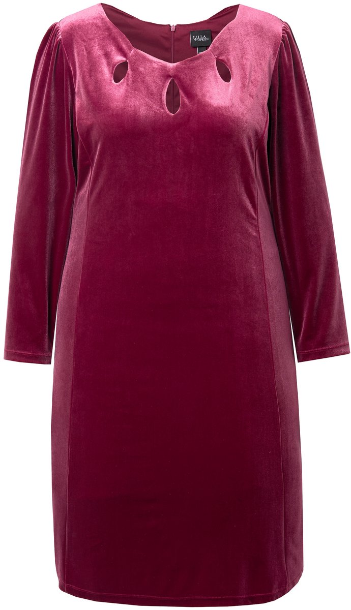 Ulla Popken - Dames - Bodycon-jurk fluweel cut-outs lange mouwen - Donker kersenrood - Maat 60