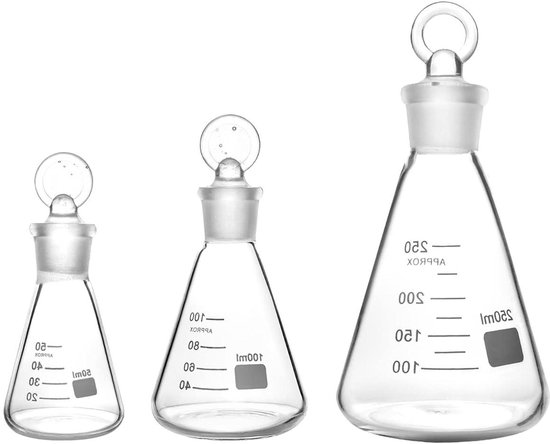 E Ambar Set Van 3 Borosilicaatglas Erlenmeyer Kolven 50 100 En 