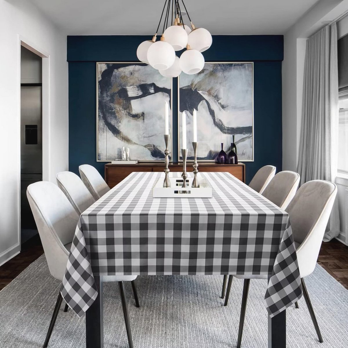 Weerbestendig Geruit Tafelkleed voor Buiten en Binnen - 140 x 240 cm - Zwart en Wit