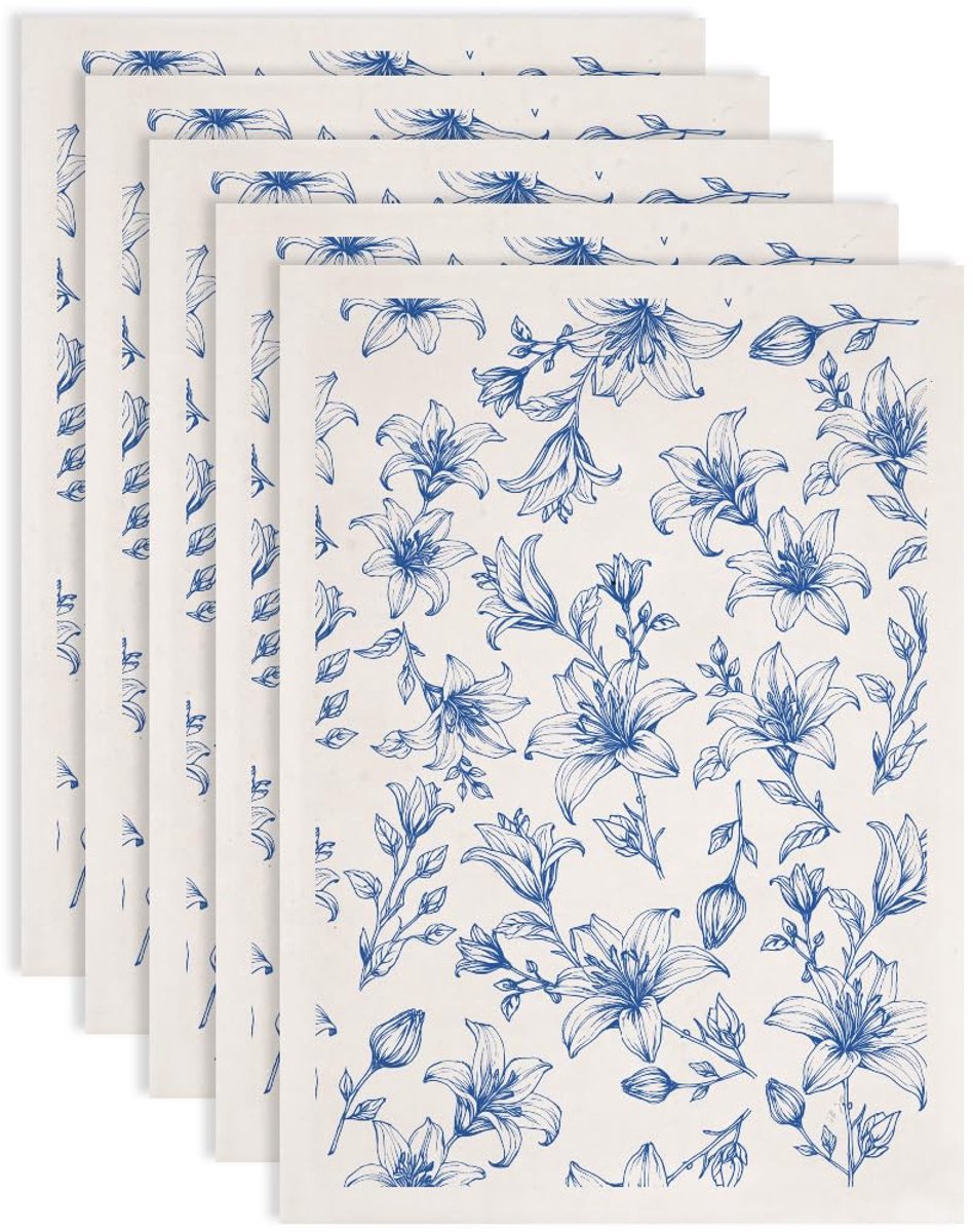 5 stuks lelies onderglazuur transfers voor aardewerk bloemen transfer stickers keramische decals blauwe waterslide onderglazuur transfers papier voor porselein overglazuur klei decal 52x37cm