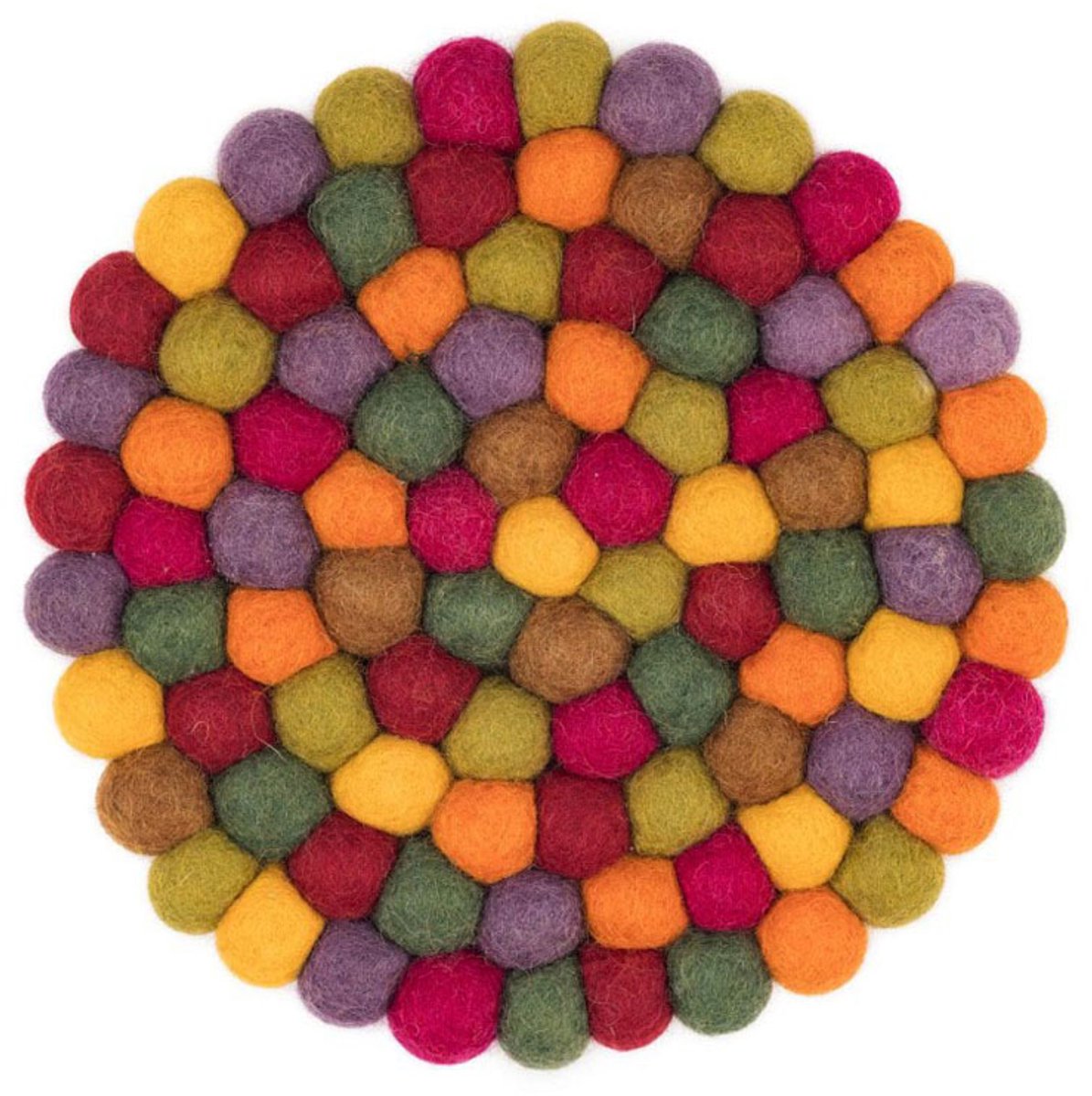Vilten onderzetter rond Indian Summer D20cm - rood, groen, paars, geel, bruin