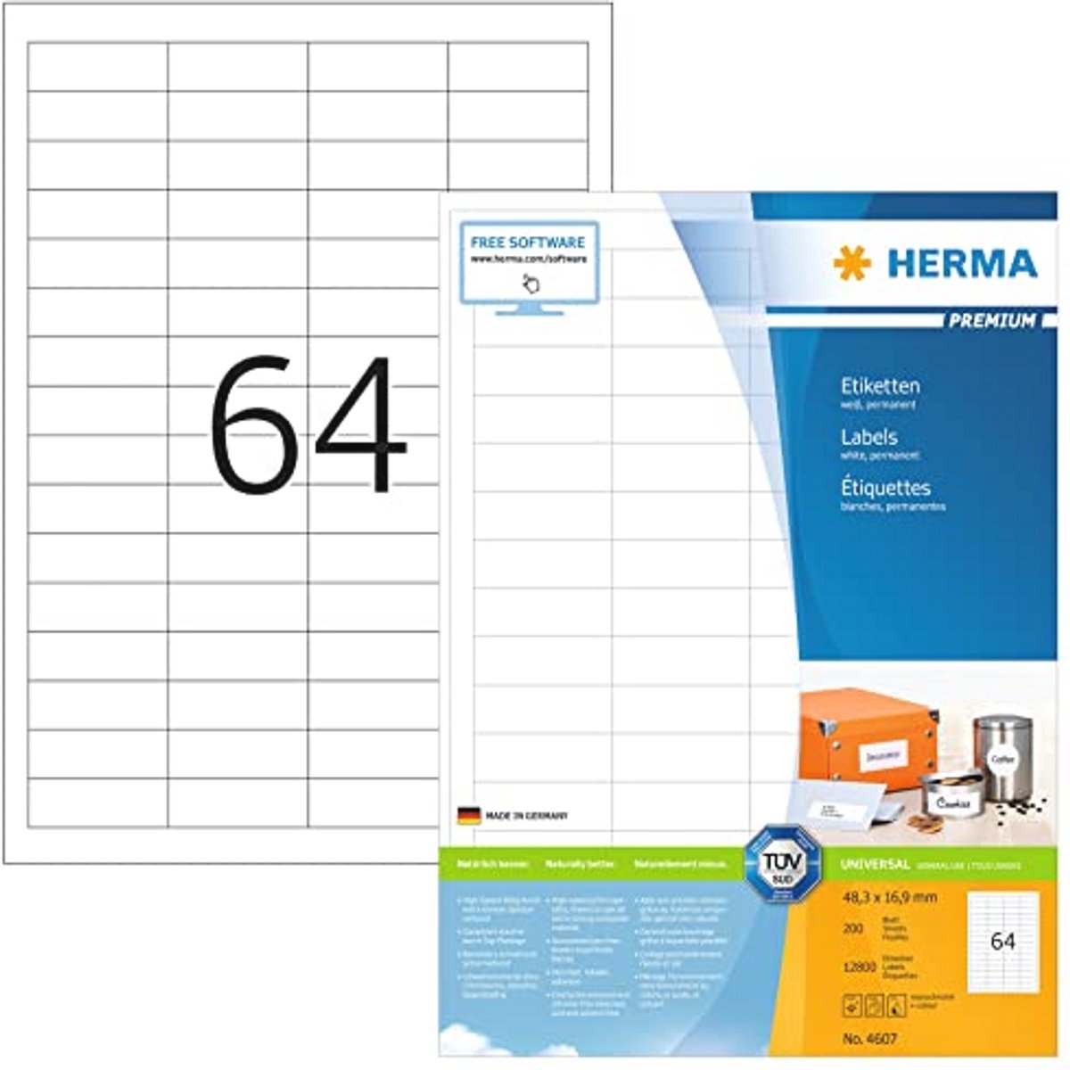Universele A4 Etiketten (48,3 x 16,9 mm) - Zelfklevend, Bedrukbaar, 12.800 Labels voor Printer - Wit