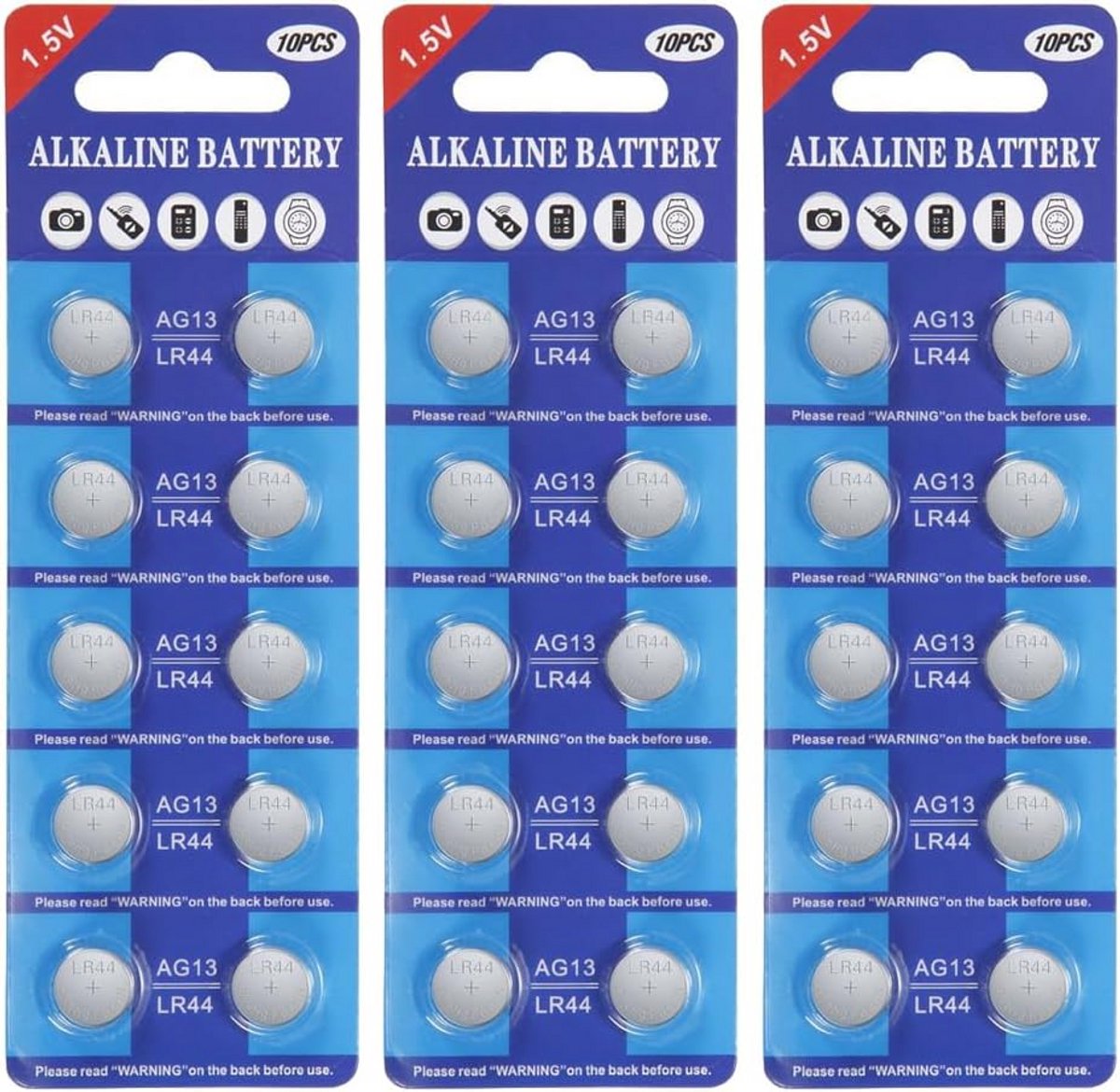 30 stuks AG13 LR44 1,5 V Alkaline Knoopcelbatterijen - Mercury Vrij