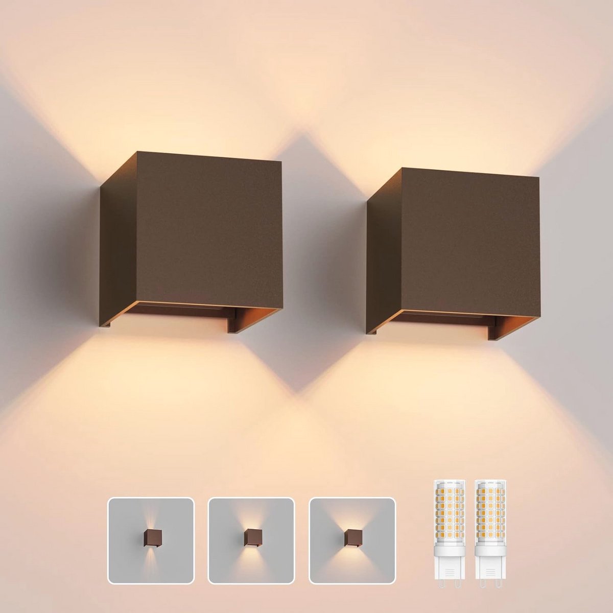 Verstelbare Wandlamp met Vervangbare G9 Ledlamp voor Binnen en Buiten - Warm Wit 3000K - 2 Stuks