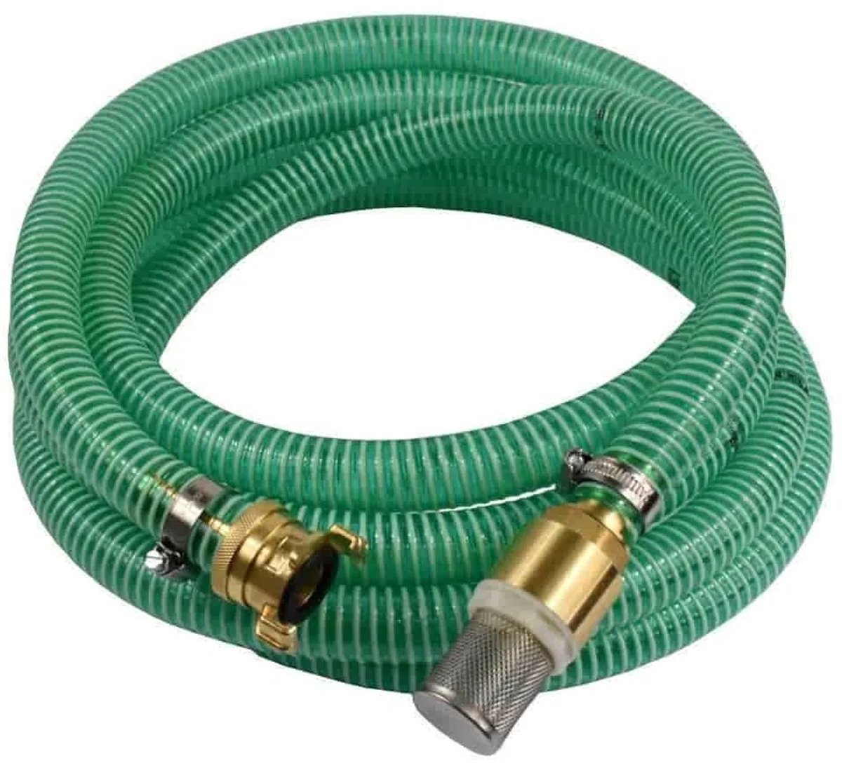 Complete Zuig- en Drukslang Set 1 inch met Filter en 1 Meter Slang - Duurzame Messing Koppeling en RVS Slangklemmen, Optimale Waterafvoer met 6 bar Werkdruk voor Tuin, Vijver en Landbouw