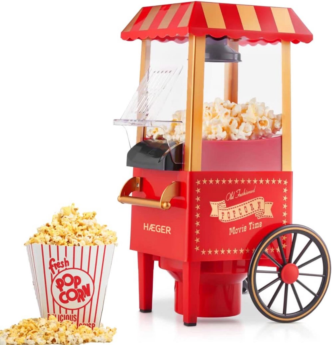 Popcornmachine met Hetelucht - Olievrij en Snel Klaar - 1200W - Retro Design