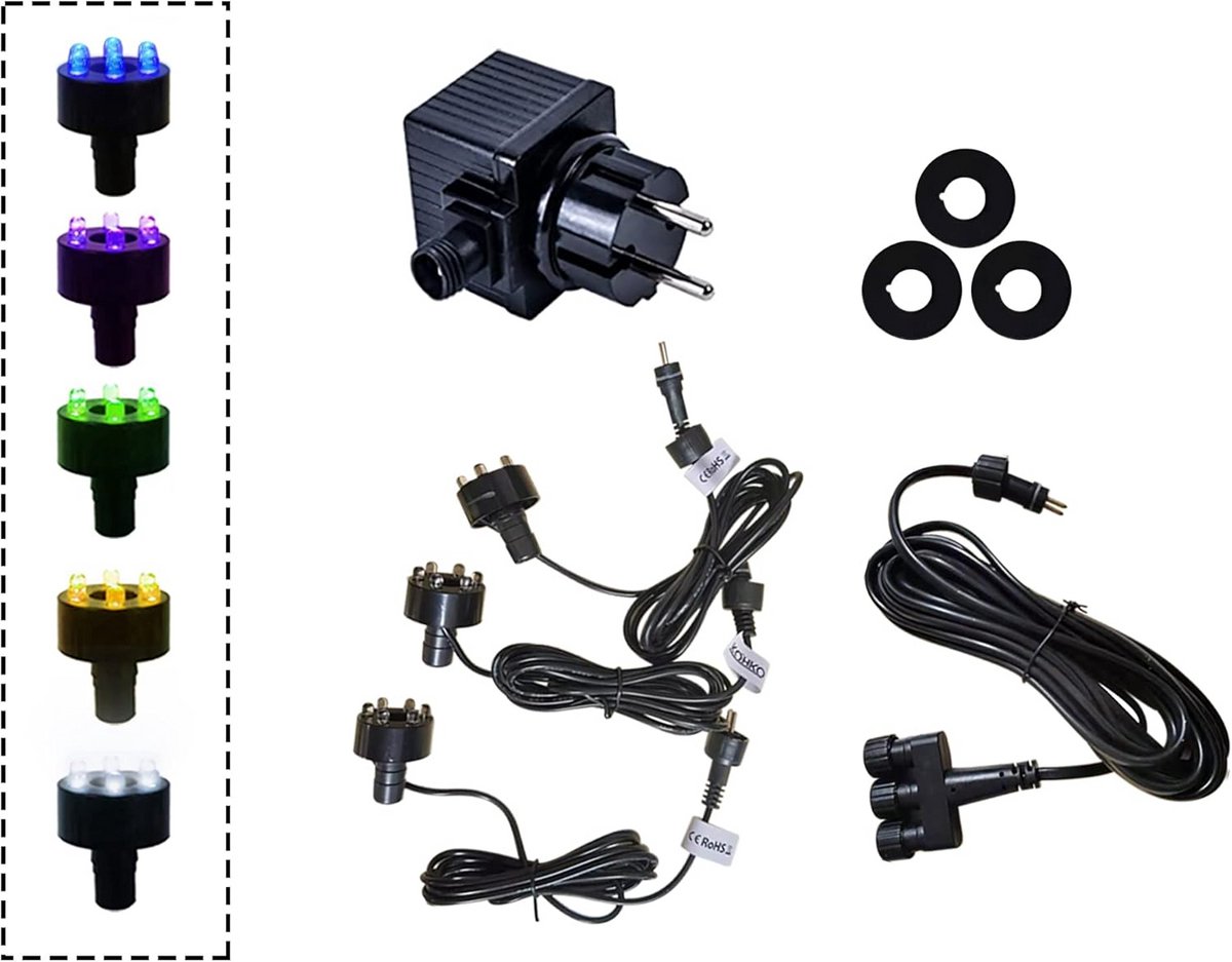 Complete bronsteenverlichting voor fontein met LED-ringen en transformator
