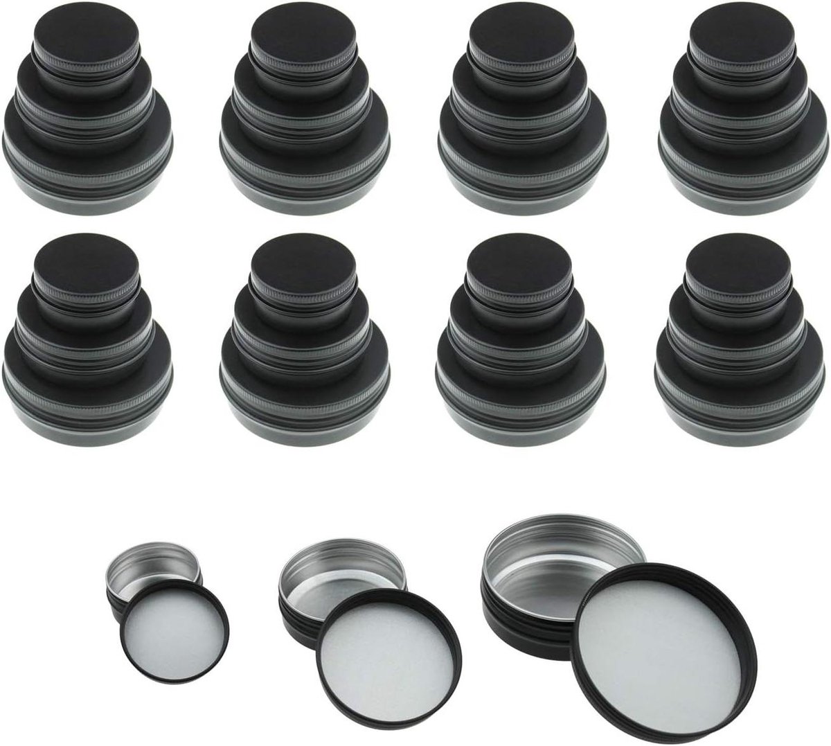 Allecta - Set van 48 Zwarte Aluminium Blikken met Schroefdeksel in Verschillende Maten