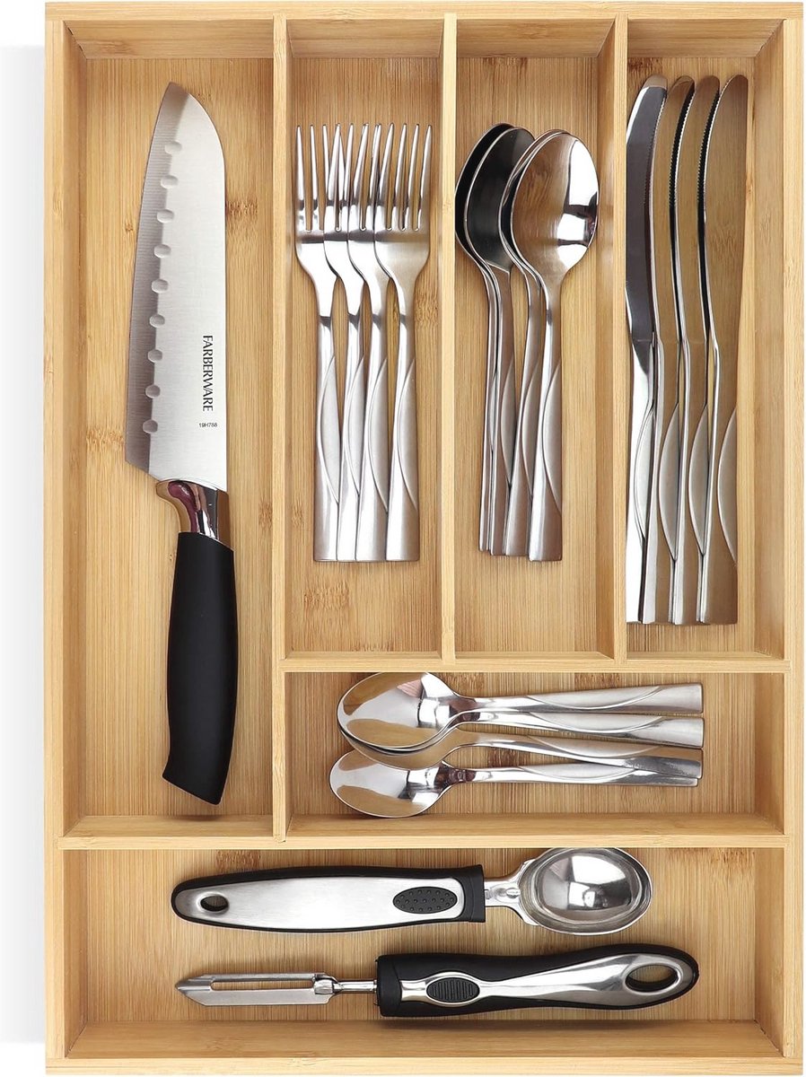 Diepe bamboe lade organizer - Bestek en lepel vorken organizer voor keuken en huis