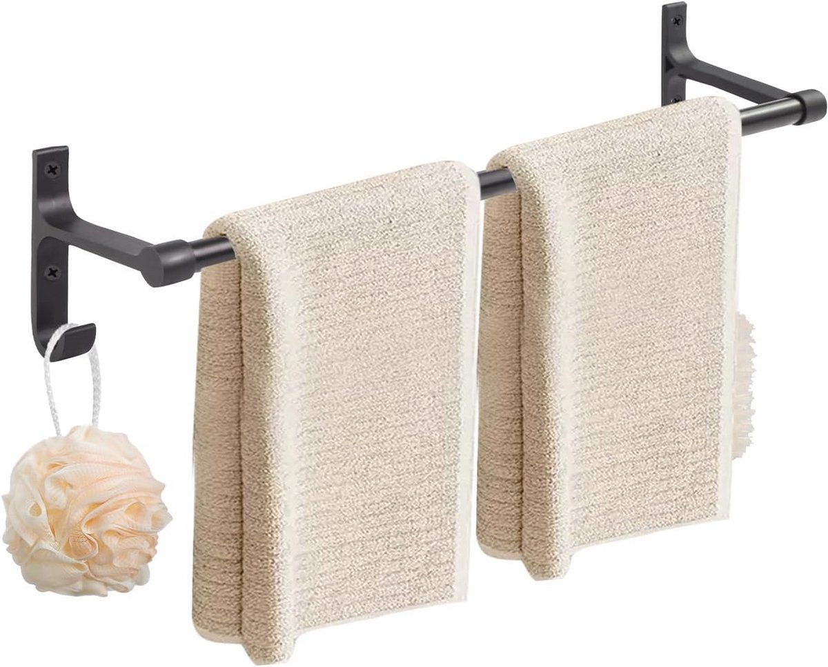 Handdoekhouder 60 cm voor Wandmontage - Metalen Handdoekstang met Haken - Ideaal voor Badkamer en Keuken