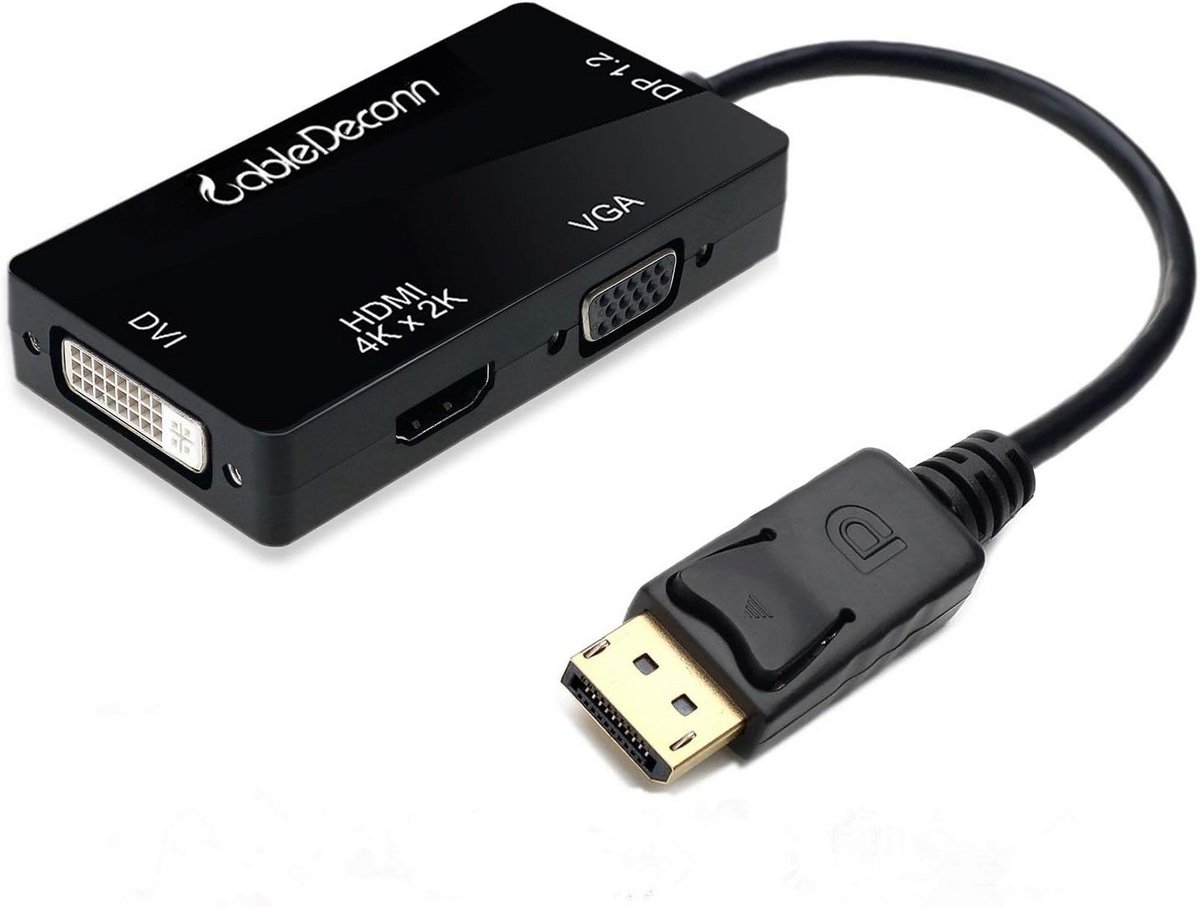 3-in-1 DisplayPort naar HDMI, DVI en VGA Adapter 4K Ondersteuning