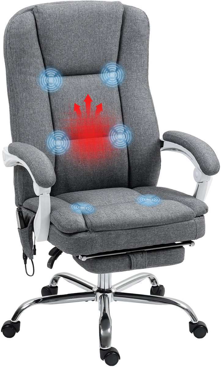 HOMCOM massage bureaustoel - stof met linnenlook (100% polyester) - 66x60x121cm - grijs