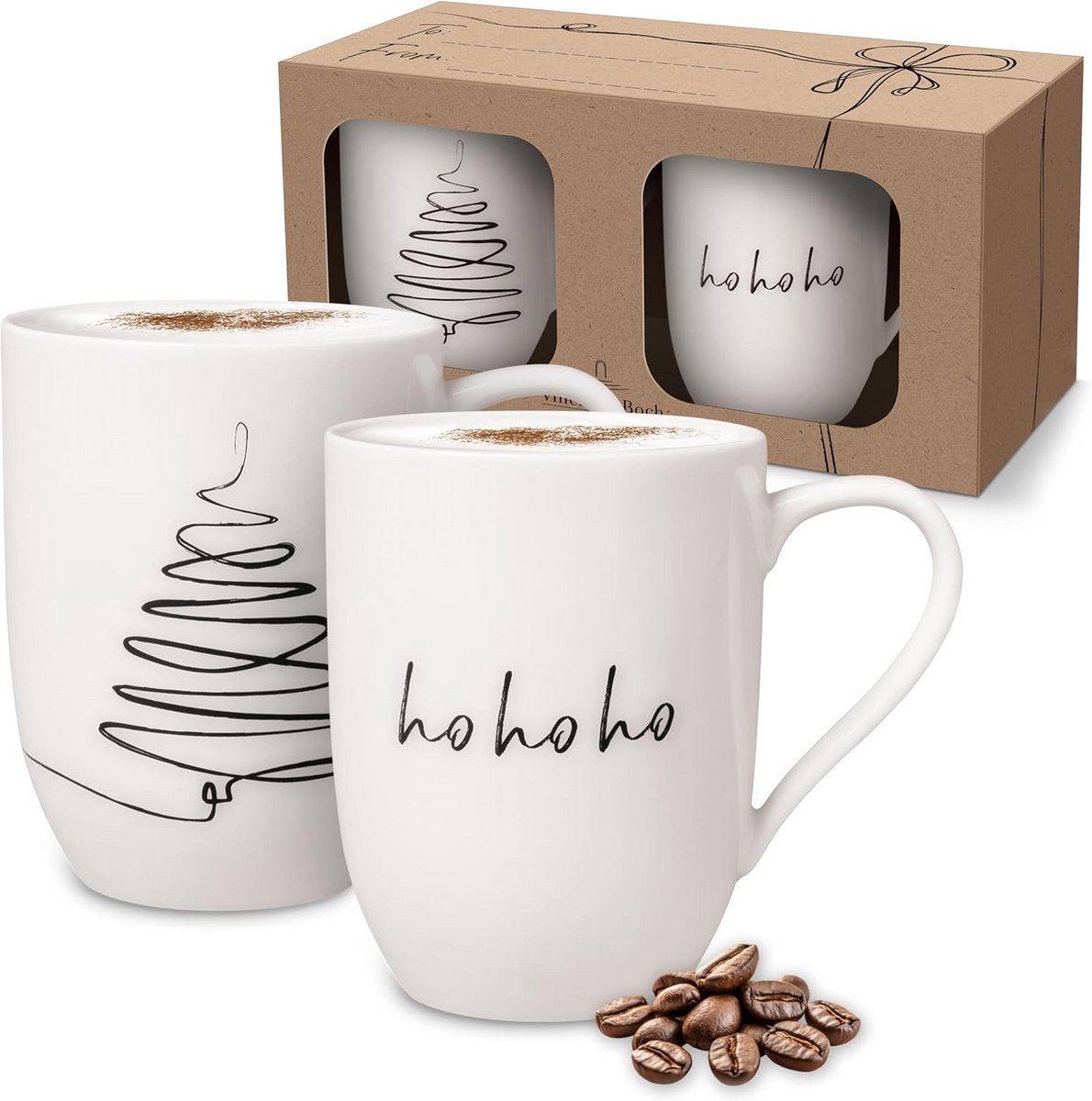 Set van 2 Kerstmokken voor Thee of Koffie van Premium Porselein