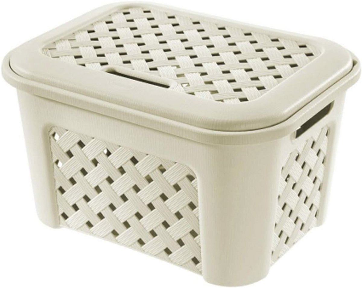 Wasmand met deksel - Kunststof, Beige, 24 Liter