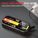Démarreur AutoXtreme se chargeant via une prise murale, texte 'RECHARGE RAPIDE (PD-18W) PLEINEMENT CHARGÉ EN ± 4 HEURES'.