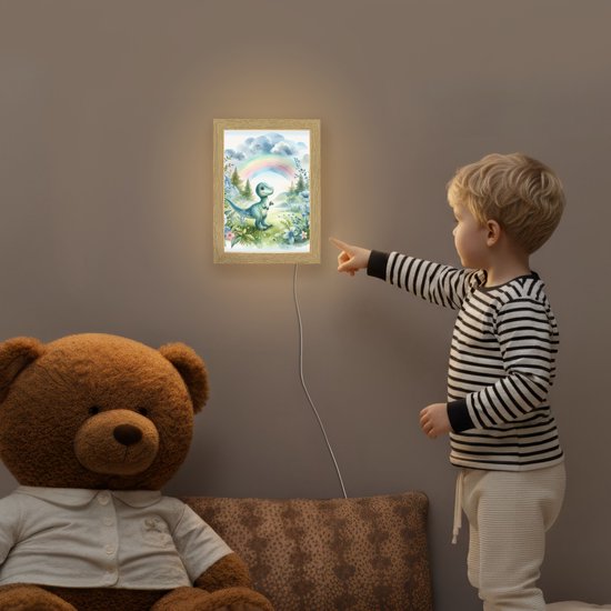 Nachtlampje 15x20 cm - Kinder lampje - Dino - Baby - Regenboog - Dinosaurus - Tafellamp kinderkamer - Slaapkamer lamp - Bedlamp kinderen - Kinderlampje stopcontact - Wandlamp babykamer - Nachtlampjes van OnlyWow — afbeelding 5