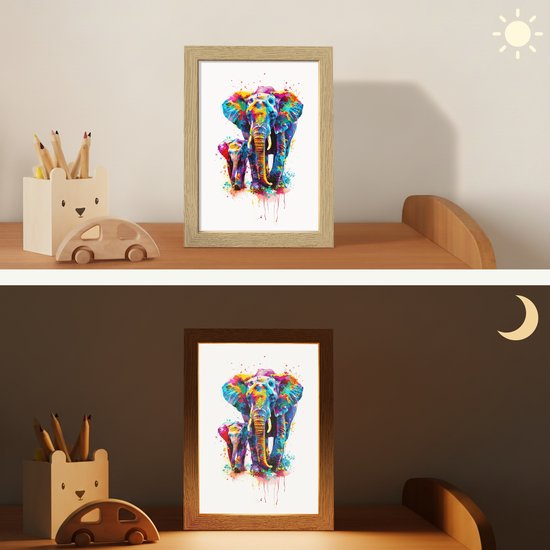 Nachtlampje 15x20 cm - Kinder lampje - Olifanten - Dieren - Verf - Kleurrijk - Tafellamp kinderkamer - Slaapkamer lamp - Bedlamp kinderen - Kinderlampje stopcontact - Wandlamp babykamer - Nachtlampjes van Merkloos — afbeelding 4