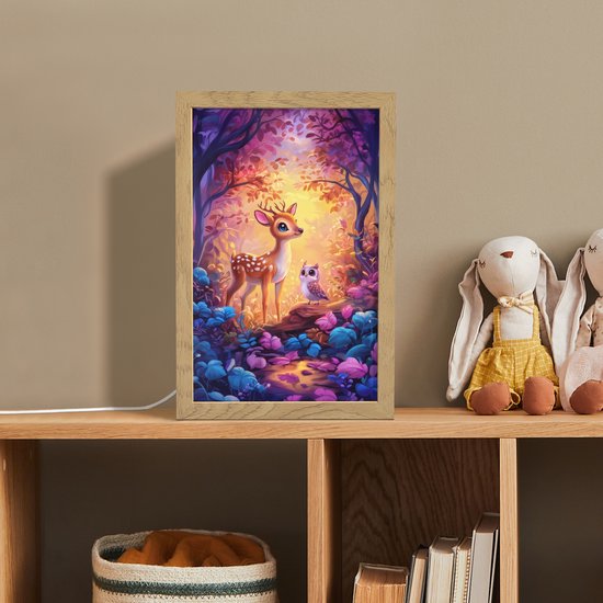 Nachtlampje 20x30 cm - Kinder lamp - Hertje - Uil - Fantasie - Bos - Tafellamp kinderkamer - Slaapkamer lamp - Bedlamp kinderen - Kinderlampje stopcontact - Wandlamp babykamer - Nachtlampjes van Smartfields — afbeelding 3