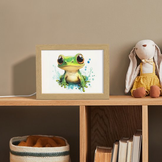 Nachtlampje 20x15 cm - Kinder lampje - Kikker - Groen - Water - Dieren - Tafellamp kinderkamer - Slaapkamer lamp - Bedlamp kinderen - Kinderlampje stopcontact - Wandlamp babykamer - Nachtlampjes van Merkloos — afbeelding 3