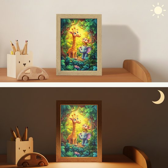 Nachtlampje 15x20 cm - Kinder lampje - Dieren - Jungle - Giraf - Olifant - Aapje - Tafellamp kinderkamer - Slaapkamer lamp - Bedlamp kinderen - Kinderlampje stopcontact - Wandlamp babykamer - Nachtlampjes van Merkloos — afbeelding 4