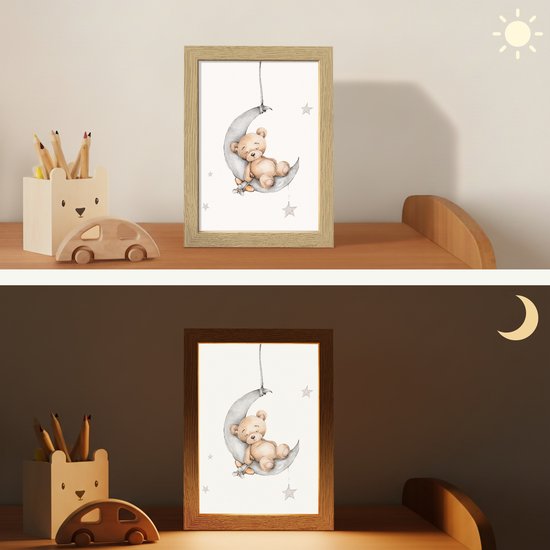 Nachtlampje 15x20 cm - Kinder lamp - Beer - Maan - Sterren - Kinderen - Tafellamp kinderkamer - Slaapkamer lamp - Bedlamp kinderen - Kinderlampje stopcontact - Wandlamp babykamer - Nachtlampjes van Merkloos — afbeelding 4