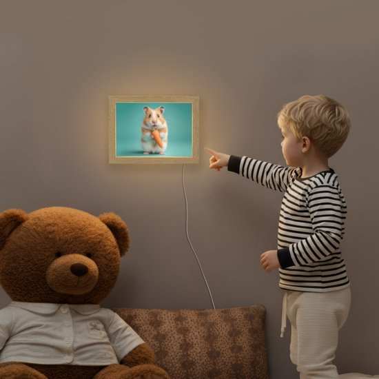 Nachtlampje 20x15 cm - Kinder lampje - Hamster - Wortel - Blauw - Tafellamp kinderkamer - Slaapkamer lamp - Bedlamp kinderen - Kinderlampje stopcontact - Wandlamp babykamer - Nachtlampjes van Merkloos — afbeelding 5