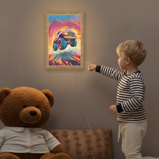 Nachtlampje 20x30 cm - Kinder lampje - Monstertruck - Auto - Jongens - Kleurrijk - Tafellamp kinderkamer - Slaapkamer lamp - Bedlamp kinderen - Kinderlampje stopcontact - Wandlamp babykamer - Nachtlampjes van Merkloos — afbeelding 5