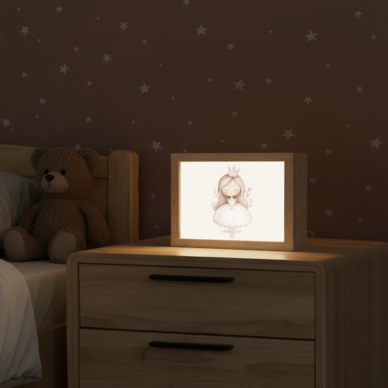 Nachtlampje 20x15 cm - Kinder lampje - Prinses - Jurk - Kroon - Pastel - Tafellamp kinderkamer - Slaapkamer lamp - Bedlamp kinderen - Kinderlampje stopcontact - Wandlamp babykamer - Nachtlampjes van OnlyWow — afbeelding 2