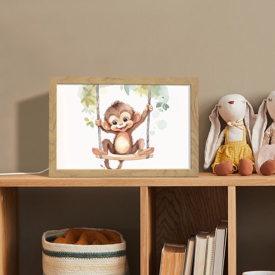 Nachtlampje 30x20 cm - Kinder lamp - Aap - Dier - Kinderen - Jungle - Tafellamp kinderkamer - Slaapkamer lamp - Bedlamp kinderen - Kinderlampje stopcontact - Wandlamp babykamer - Nachtlampjes van Merkloos — afbeelding 3