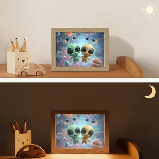 Nachtlampje 20x15 cm - Kinder lampje - Aliens - Ruimte - Planeten - Tafellamp kinderkamer - Slaapkamer lamp - Bedlamp kinderen - Kinderlampje stopcontact - Wandlamp babykamer - Nachtlampjes van Merkloos — afbeelding 4