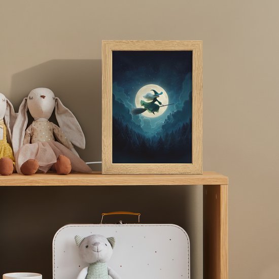 Nachtlampje 15x20 cm - Kinder lampje - Heks - Maand - Bos - Magisch - Tafellamp kinderkamer - Slaapkamer lamp - Bedlamp kinderen - Kinderlampje stopcontact - Wandlamp babykamer - Nachtlampjes van Merkloos — afbeelding 3