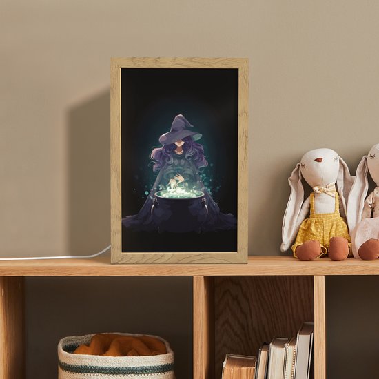 Nachtlampje 20x30 cm - Kinder lampje - Heks - Magie - Heksenketel - Paars - Tafellamp kinderkamer - Slaapkamer lamp - Bedlamp kinderen - Kinderlampje stopcontact - Wandlamp babykamer - Nachtlampjes van Merkloos — afbeelding 3