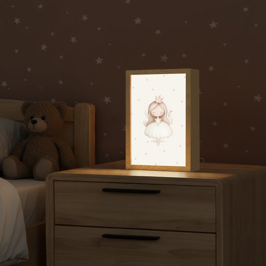 Nachtlampje 20x30 cm - Kinder lampje - Ballerina - Prinses - Stippen - Tafellamp kinderkamer - Slaapkamer lamp - Bedlamp kinderen - Kinderlampje stopcontact - Wandlamp babykamer - Nachtlampjes van Merkloos — afbeelding 2