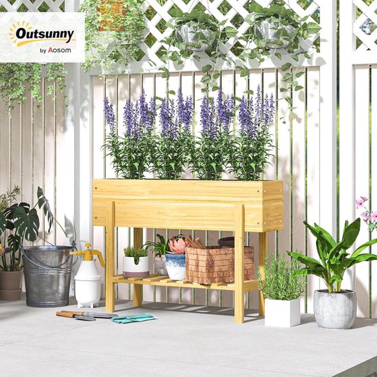 Dynamic24 Houten verhoogde plantenbak, tuin, geschikt voor groenten en