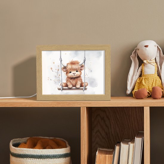 Nachtlampje 20x15 cm - Kinder lampje - Schotse hooglander - Dier - Kinderen - Tafellamp kinderkamer - Slaapkamer lamp - Bedlamp kinderen - Kinderlampje stopcontact - Wandlamp babykamer - Nachtlampjes van OnlyWow — afbeelding 3