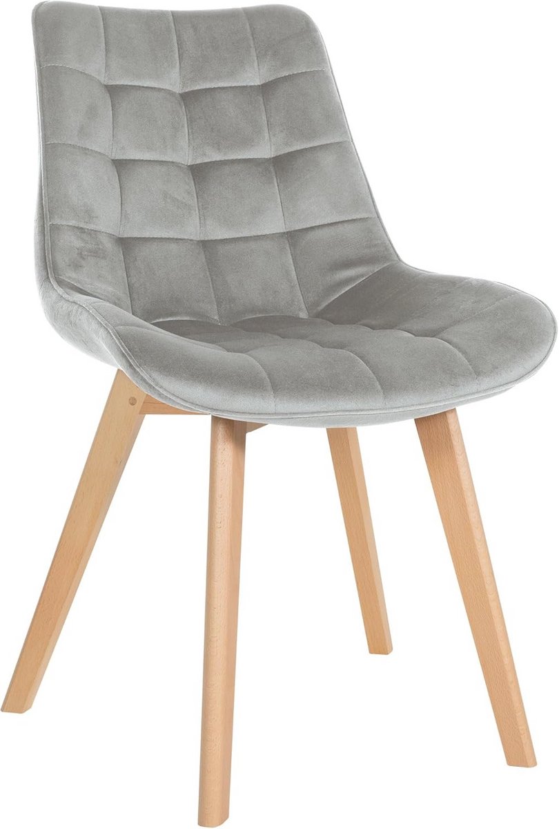 Eetkamerstoel Fluweel met Houten Frame in Grijs - Scandinavisch Design