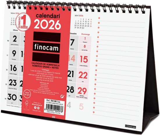 Finocam Wandkalender met grote cijfers 2026, maandoverzicht januari