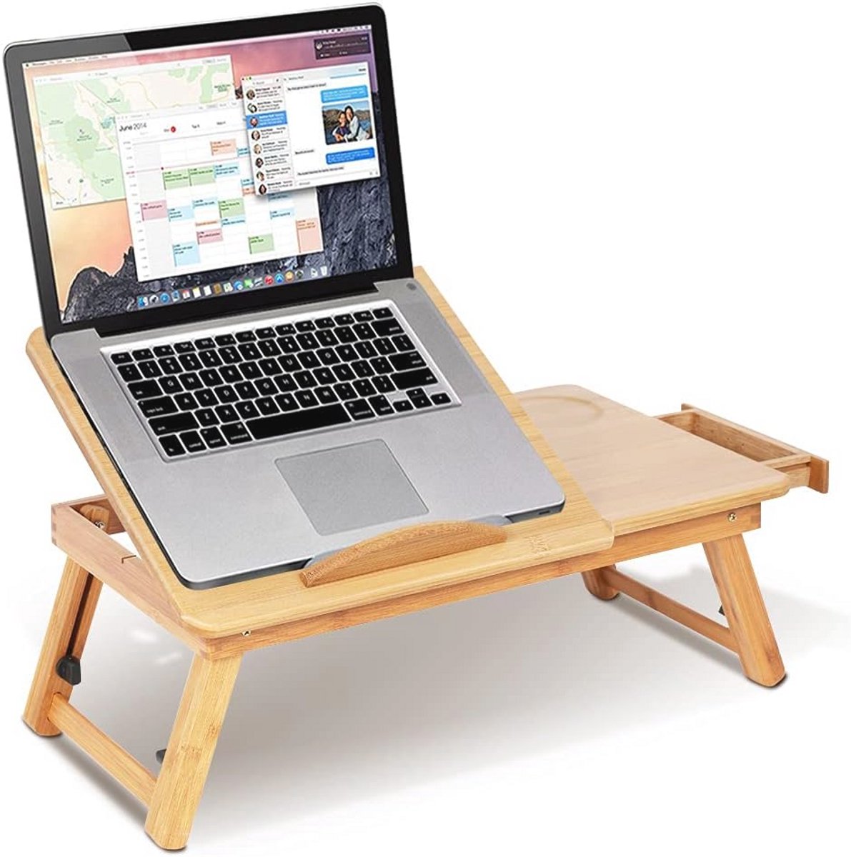 Verstelbare Bamboe Laptoptafel met Opberglade en Ventilatiegaten