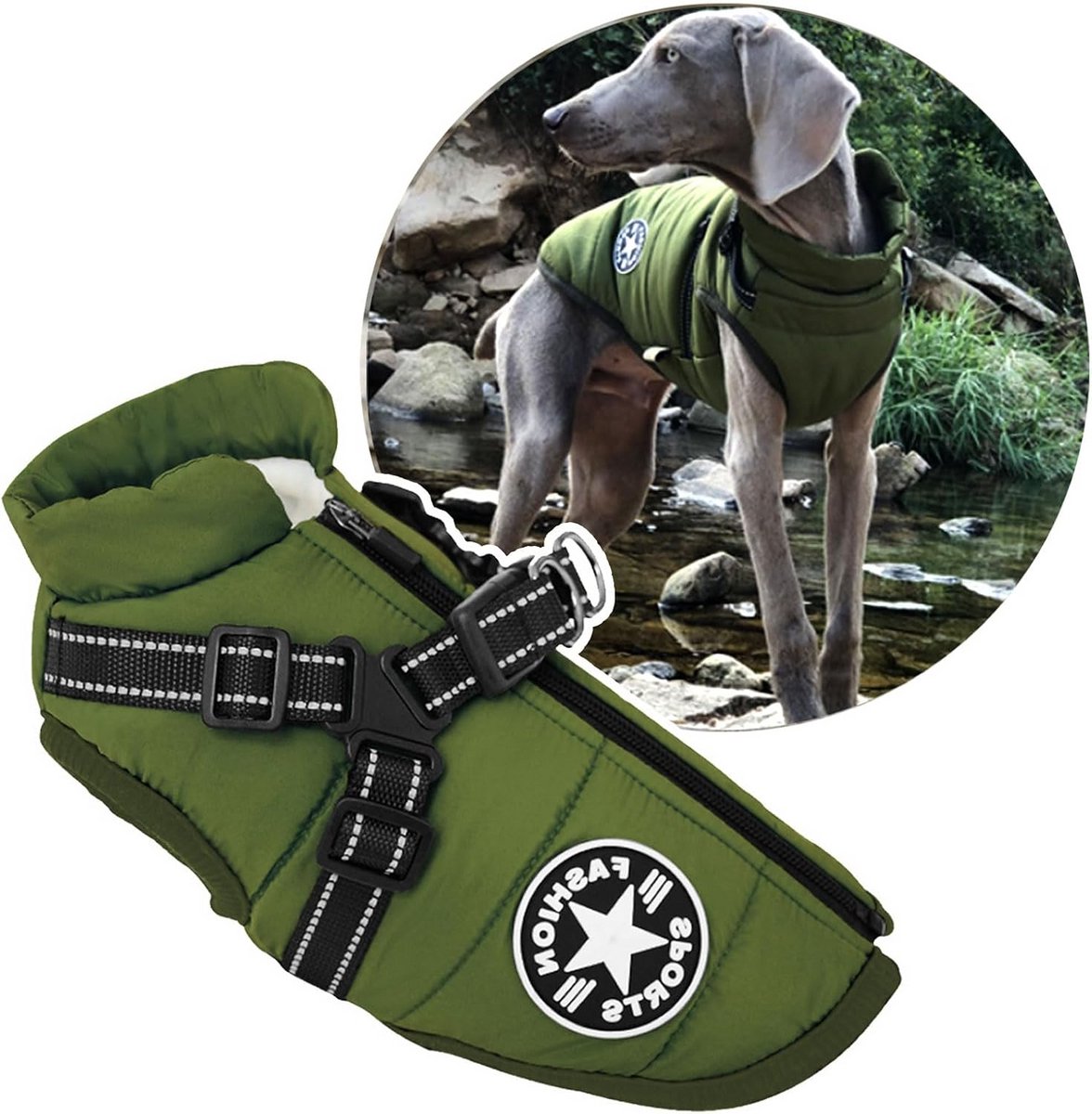Grote Hondenjas met Ingebouwd Harnas voor Winter en Outdoor Activiteiten