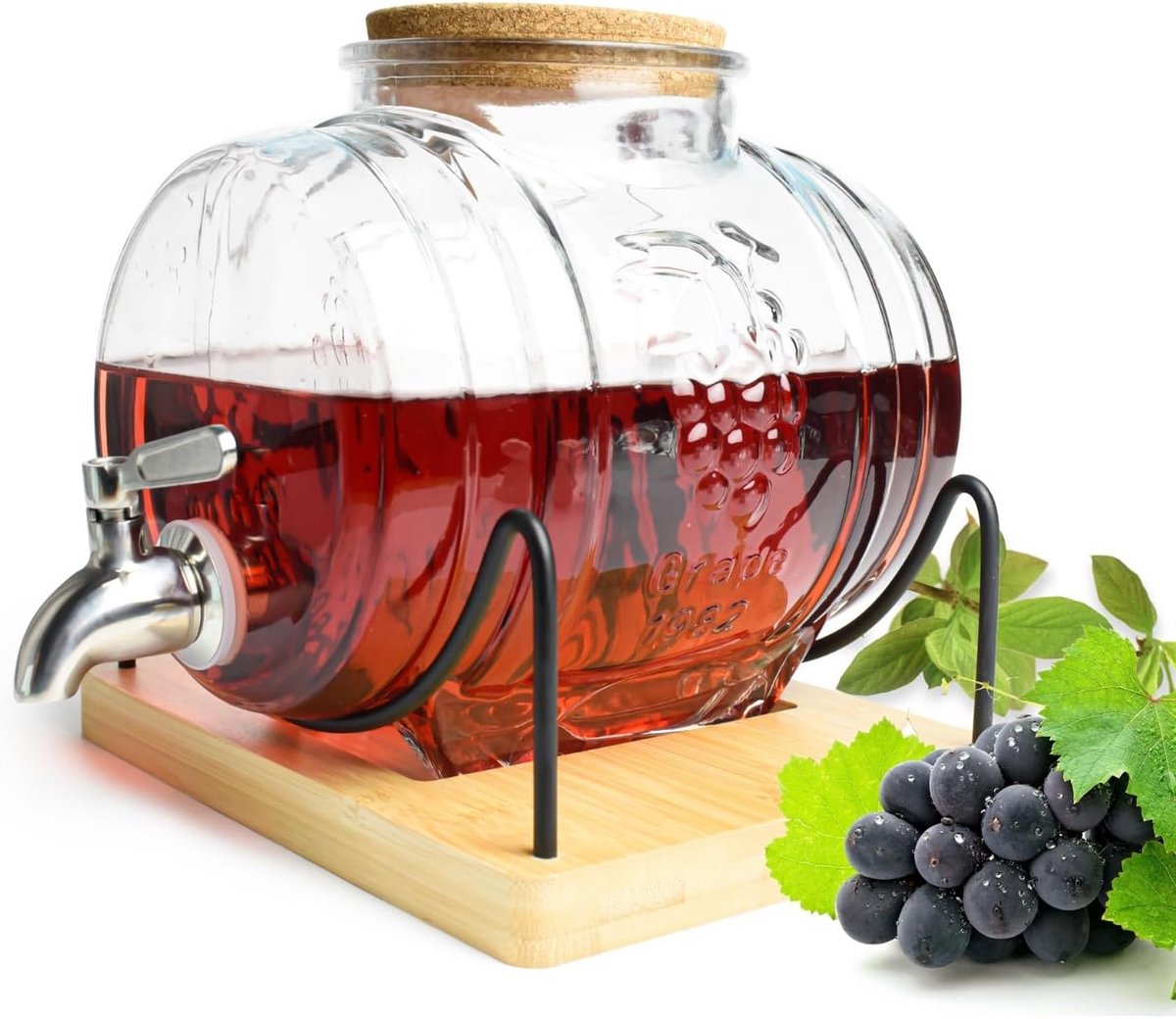 RVS Drankendispenser met Tapkraan en Houten Standaard 3 Liter